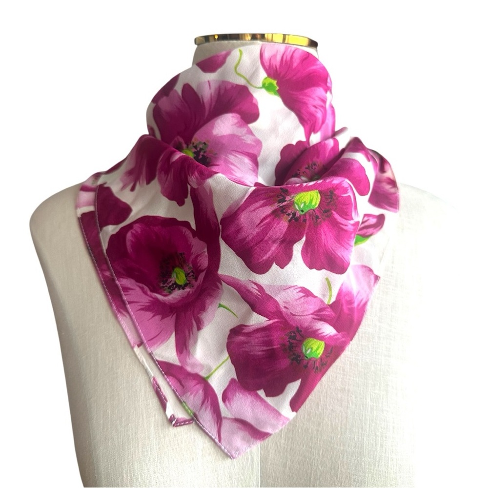 Dolce & Gabbana White Silk Scarf with Fuchsia Floral Print